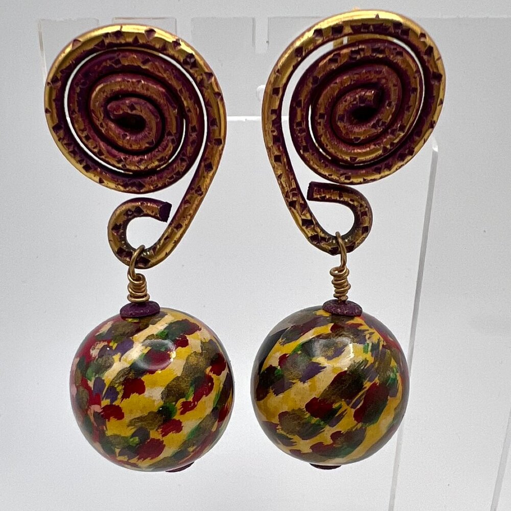 Jeff Lieb Fired Enamel Runway X-Large Clip Earrin… - image 3